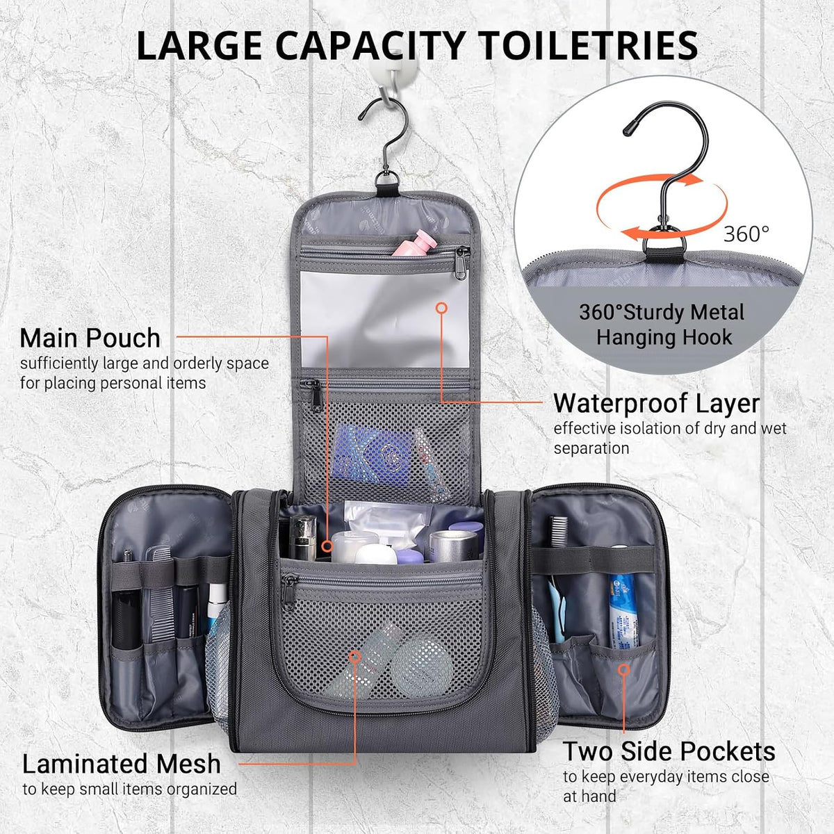 Toiletry Bag for Men Nylon Hanging Water-resistant Shaving Dopp Kit | With Dry-wet Separation Pocket, Multi-pockets for Organized Storage, Lightweight, For Travel, Bathroom, B690 Army Green