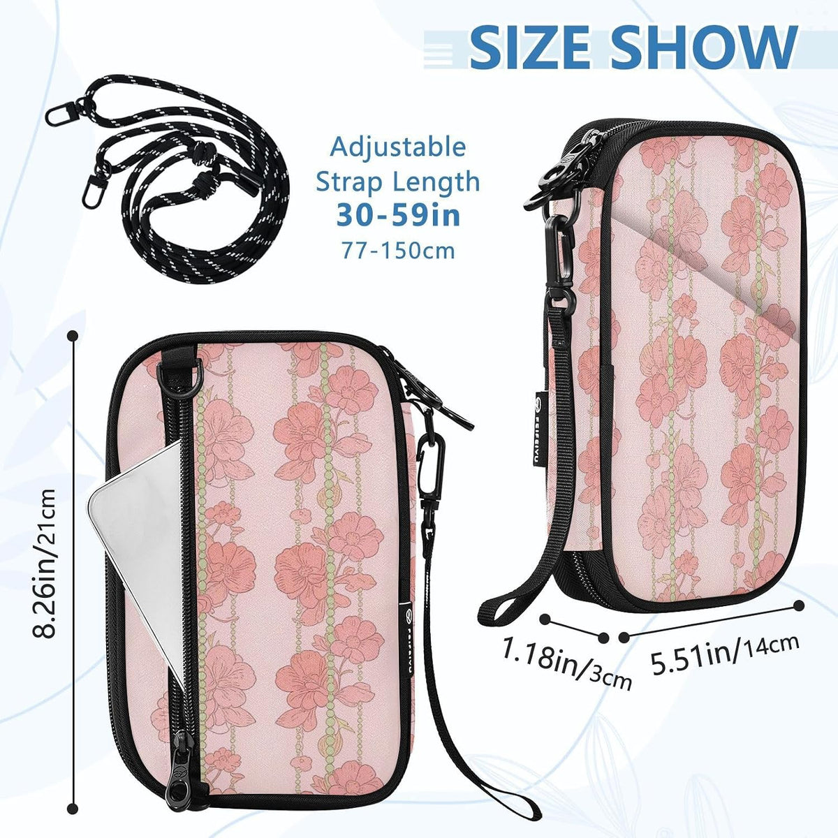 Travel Doc Organizer 8.26×5.51×1.18 In | Polyester Oxford Sturdy Shape Multi-Way Carry for Men Women Vacation Coral Plumeria Vine
