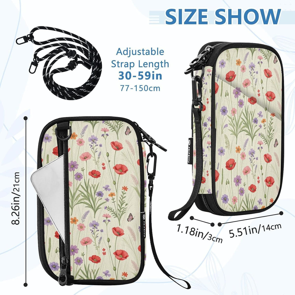 Travel Doc Organizer 8.26×5.51×1.18 In | Polyester Oxford Sturdy Shape Multi-Way Carry for Men Women Vacation Coral Plumeria Vine