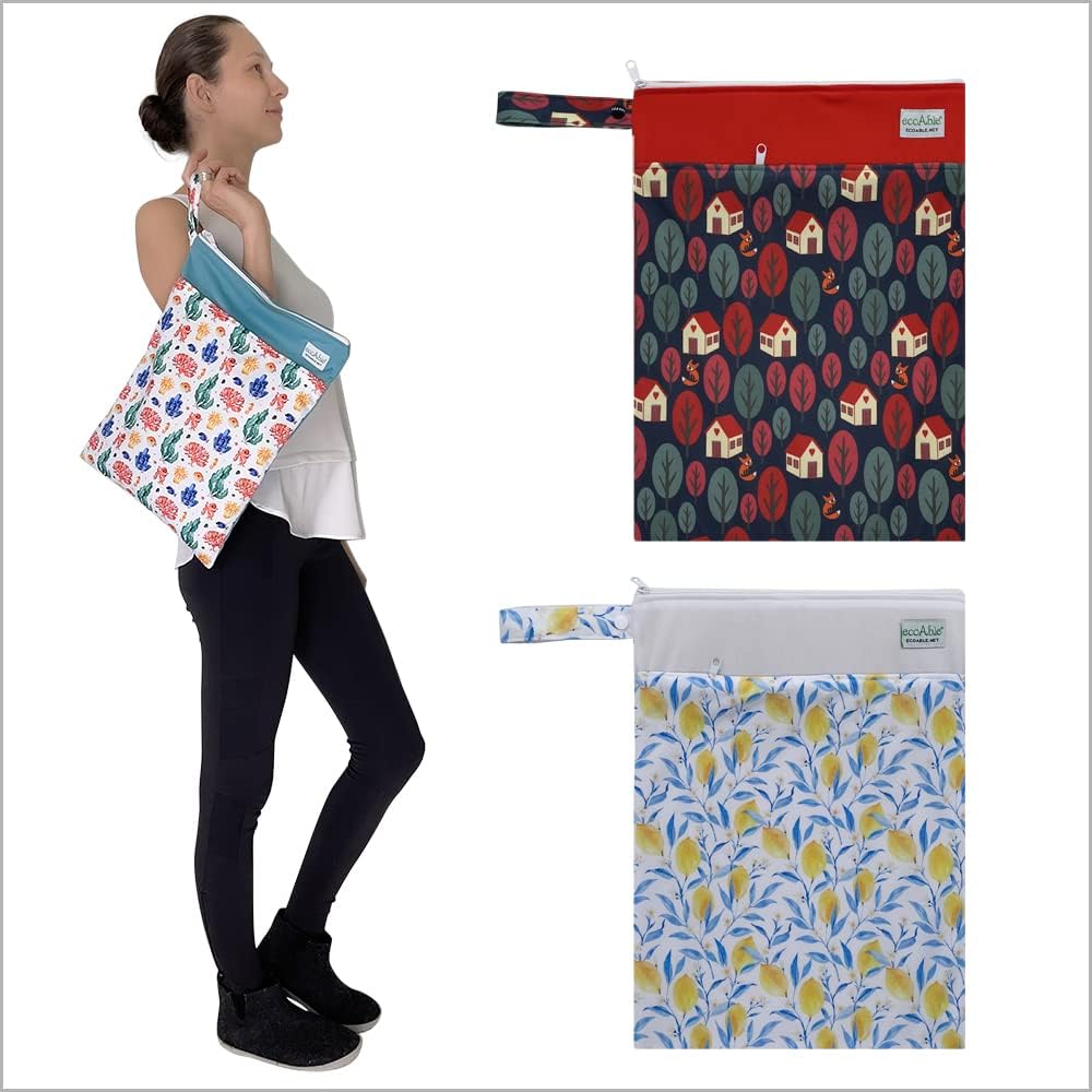 Wet Dry Bag: 12x14 Travel Organizer for Diapers, Toiletries, Laundry, Beach, Pool, Stroller, Dirty Gym Clothes, Swimsuits (Lemon)