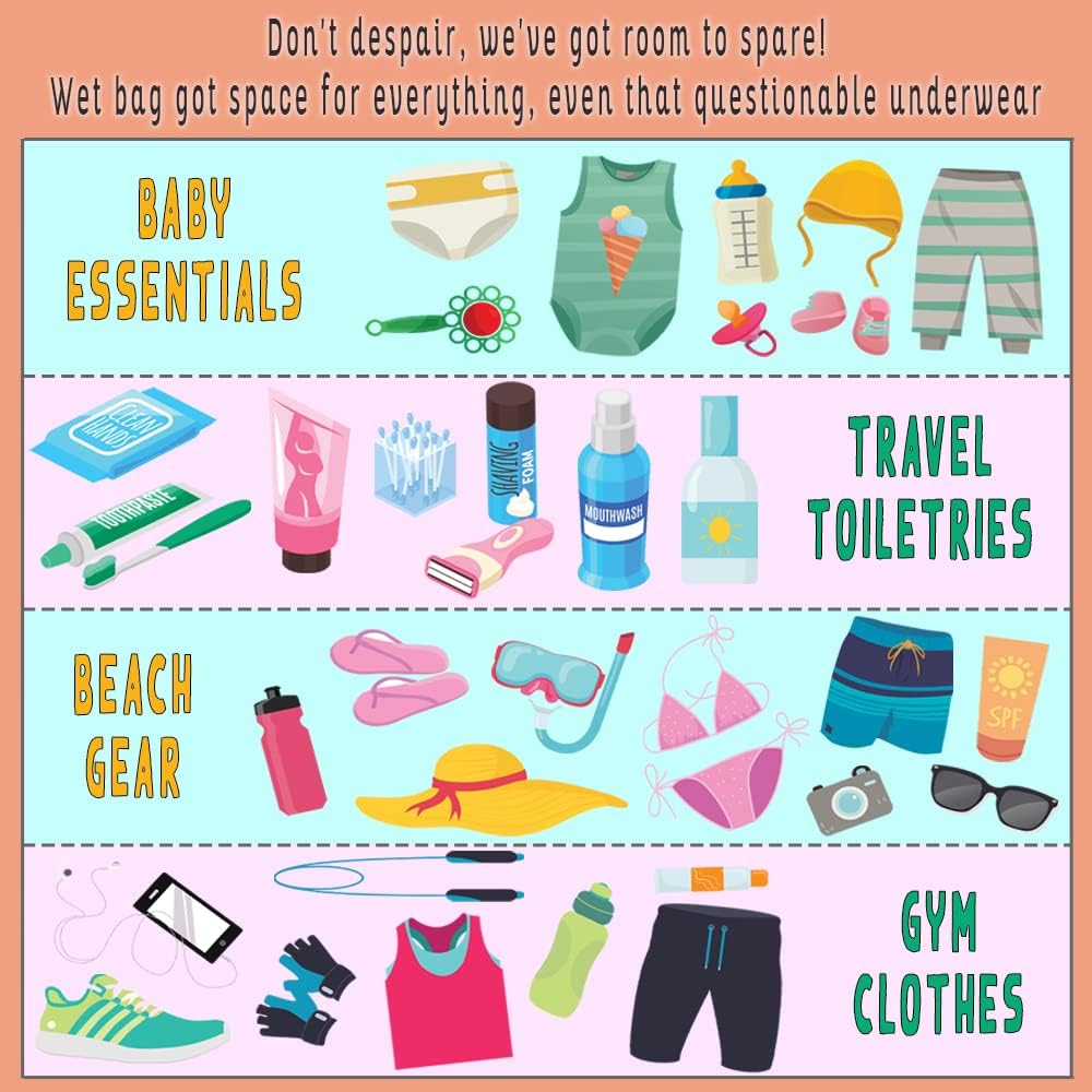 Wet Dry Bag: 12x14 Travel Organizer for Diapers, Toiletries, Laundry, Beach, Pool, Stroller, Dirty Gym Clothes, Swimsuits (Lemon)