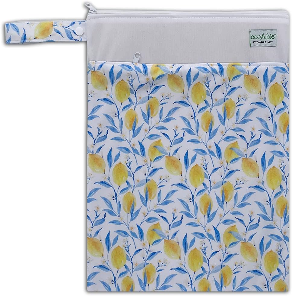 Wet Dry Bag: 12x14 Travel Organizer for Diapers, Toiletries, Laundry, Beach, Pool, Stroller, Dirty Gym Clothes, Swimsuits (Lemon)