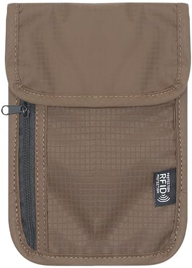 Travel Neck Wallet with RFID Blocking Hidden Passport Holder Neck Pouch Lightweight Travel Organizer for Passport Cards Cash & Documents Water-Resistant Neck Wallet for Men & Women (Brown)