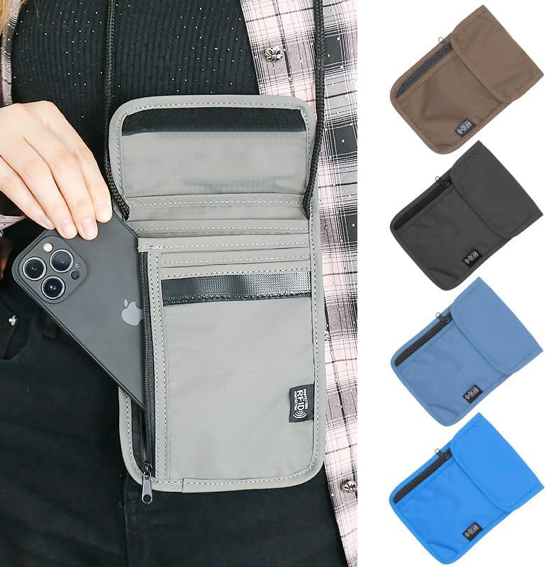 Travel Neck Wallet with RFID Blocking Hidden Passport Holder Neck Pouch Lightweight Travel Organizer for Passport Cards Cash & Documents Water-Resistant Neck Wallet for Men & Women (Brown)