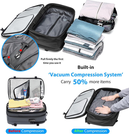 Vacuum Backpack Travel with Pump, 60L Expandable Airbag Travel Backpack, Travel Backpack with Vacuum System, TSA Lock, USB Charging Port, Water Resistant