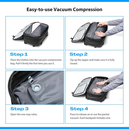 Vacuum Backpack Travel with Pump, 60L Expandable Airbag Travel Backpack, Travel Backpack with Vacuum System, TSA Lock, USB Charging Port, Water Resistant