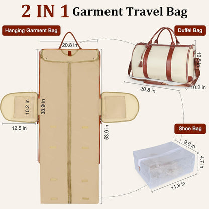 Convertible Garment Bag for Travel, 45L Carry On Garment Duffle Bag for Men Women with Shoe Compartment & Shoulder Strap, PU Leather, 2 in 1 Hanging Suitcase Suit Bags Weekender Overnight Bags Pink