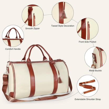 Convertible Garment Bag for Travel, 45L Carry On Garment Duffle Bag for Men Women with Shoe Compartment & Shoulder Strap, PU Leather, 2 in 1 Hanging Suitcase Suit Bags Weekender Overnight Bags Pink