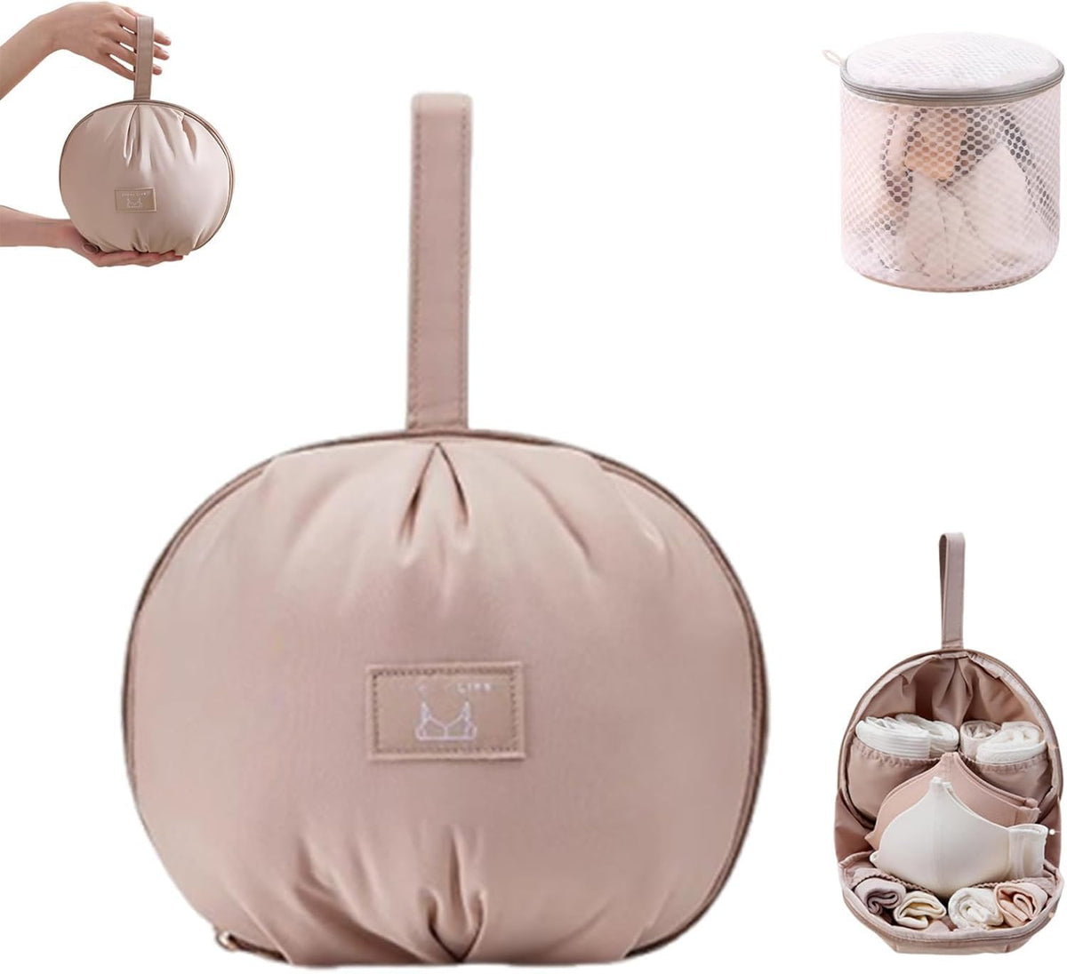 Lingerie Storage Bag Set, Waterproof and Foldable, Multi-compartment Storage Bag, Portable Bra Bag for Travel and Home (White+Pink)