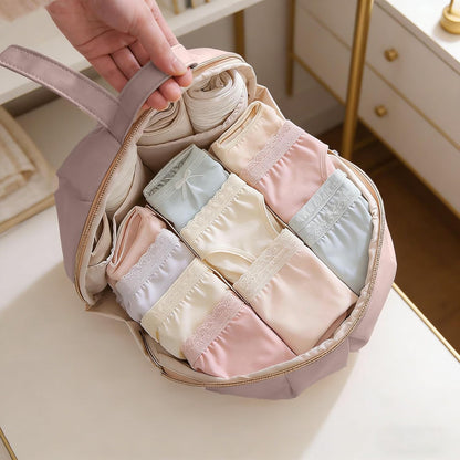 Lingerie Storage Bag Set, Waterproof and Foldable, Multi-compartment Storage Bag, Portable Bra Bag for Travel and Home (White+Pink)