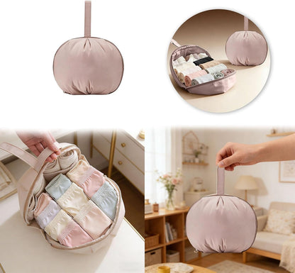 Lingerie Storage Bag Set, Waterproof and Foldable, Multi-compartment Storage Bag, Portable Bra Bag for Travel and Home (White+Pink)