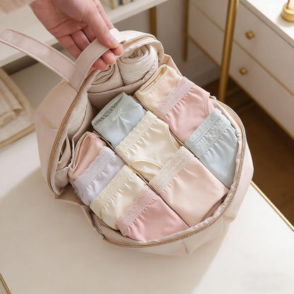 Lingerie Storage Bag Set, Waterproof and Foldable, Multi-compartment Storage Bag, Portable Bra Bag for Travel and Home (White+Pink)