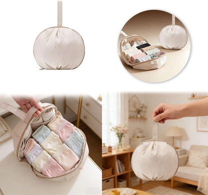 Lingerie Storage Bag Set, Waterproof and Foldable, Multi-compartment Storage Bag, Portable Bra Bag for Travel and Home (White+Pink)