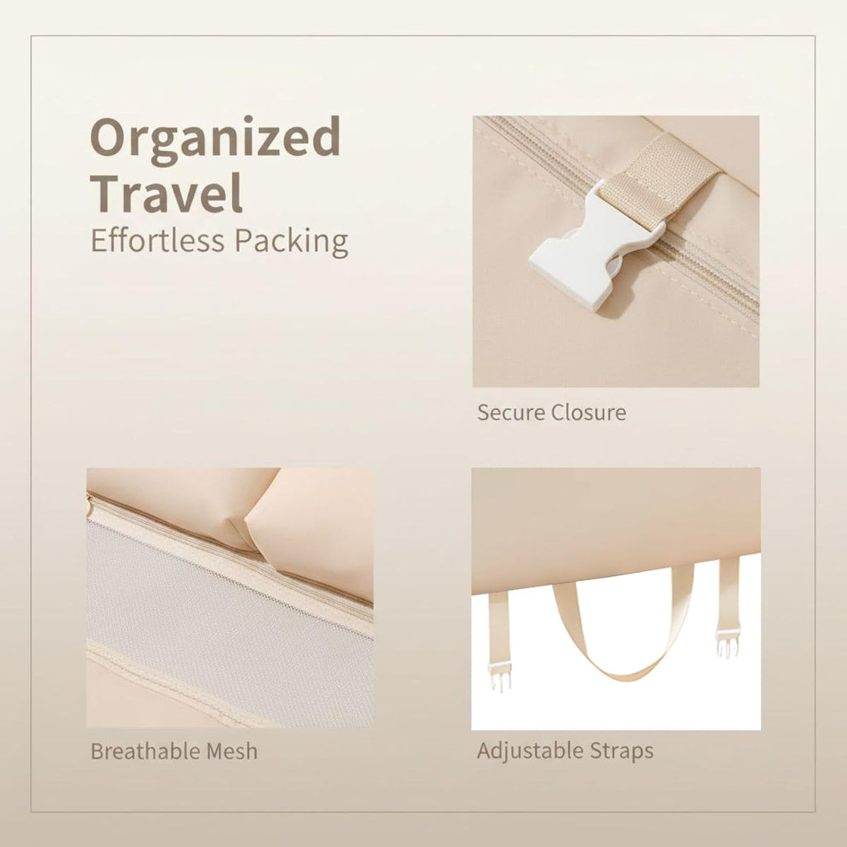 Travel Hanging Organizer, 6-in-1 Closet Suitcase with Multi-Layer Pockets, Portable Packing Cubes For Travel to Neatly Store Clothes and Underwear in Beige, 8.3x6.7x2 in