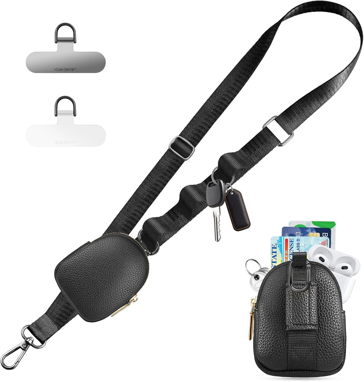 Adjustable Clip and Go Strap with Zippered Pouch Phone Lanyard Crossbody With Wallet for Shopping&Travel Anti-Theft Phone Strap with 1*clasp 2* Clear Lanyard Tether Tabs(Khaki)