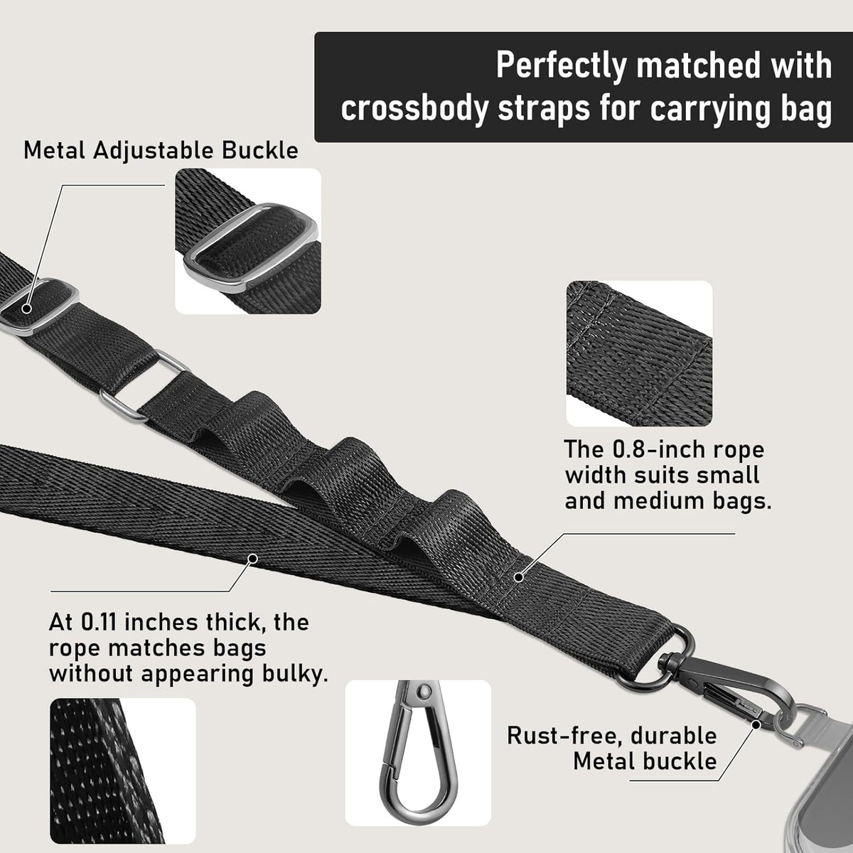 Adjustable Clip and Go Strap with Zippered Pouch Phone Lanyard Crossbody With Wallet for Shopping&Travel Anti-Theft Phone Strap with 1*clasp 2* Clear Lanyard Tether Tabs(Khaki)