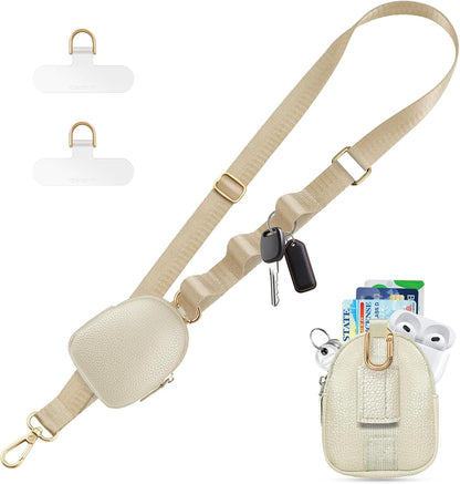 Adjustable Clip and Go Strap with Zippered Pouch Phone Lanyard Crossbody With Wallet for Shopping&Travel Anti-Theft Phone Strap with 1*clasp 2* Clear Lanyard Tether Tabs(Khaki)