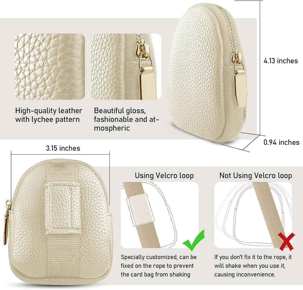 Adjustable Clip and Go Strap with Zippered Pouch Phone Lanyard Crossbody With Wallet for Shopping&Travel Anti-Theft Phone Strap with 1*clasp 2* Clear Lanyard Tether Tabs(Khaki)