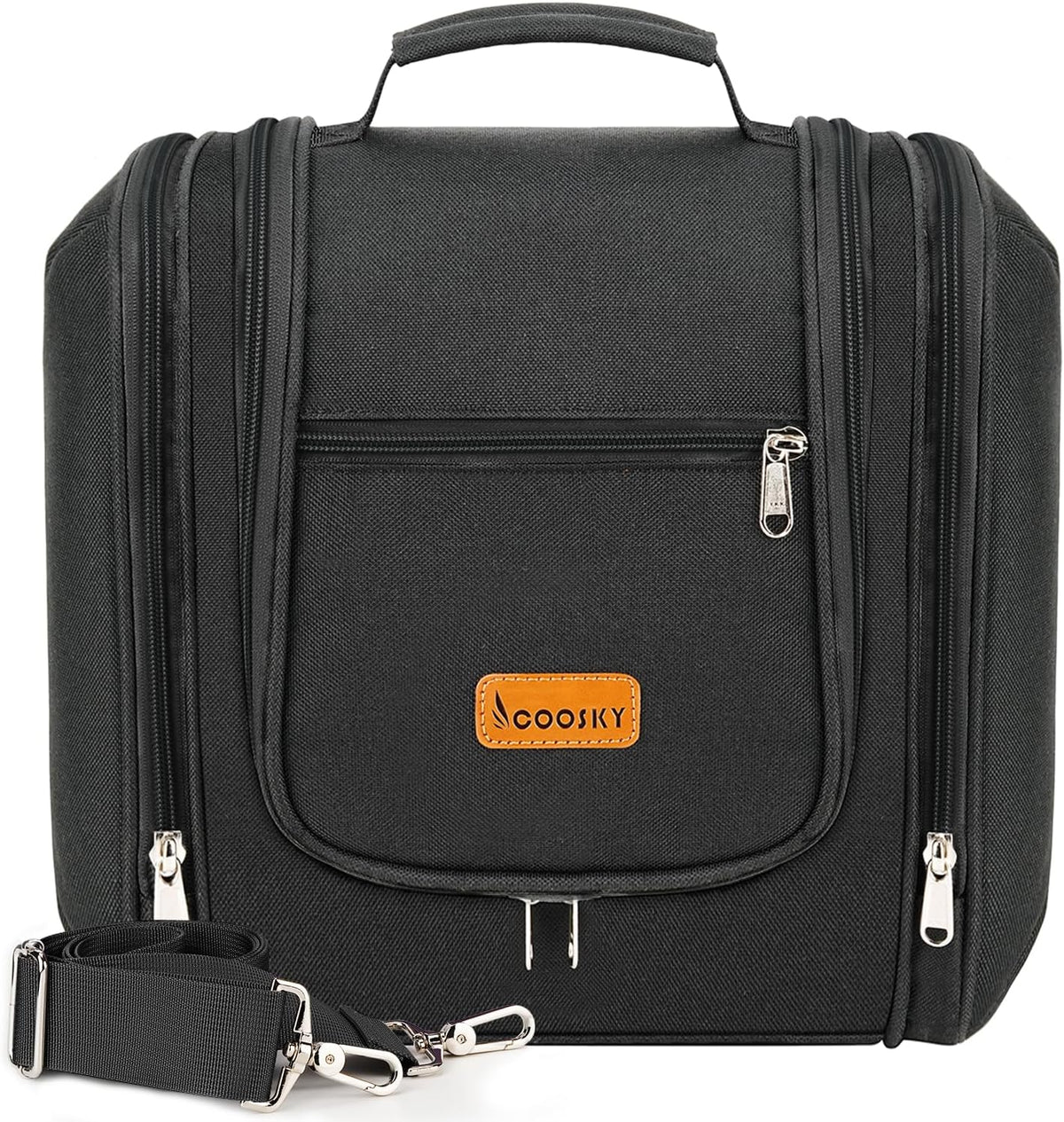Travel Hanging Toiletry Bag for Women and Men, 6 Organizer Compartments, Holds Full Size Bottles, Extra Large Cosmetic Accessories, Makeup essentials, Bathroom Water-resistant Toiletries Bag, Black