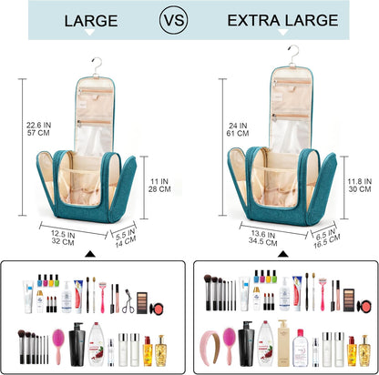 Travel Hanging Toiletry Bag for Women and Men, 6 Organizer Compartments, Holds Full Size Bottles, Extra Large Cosmetic Accessories, Makeup essentials, Bathroom Water-resistant Toiletries Bag, Black