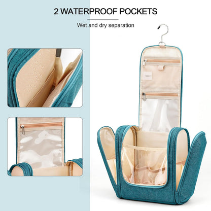 Travel Hanging Toiletry Bag for Women and Men, 6 Organizer Compartments, Holds Full Size Bottles, Extra Large Cosmetic Accessories, Makeup essentials, Bathroom Water-resistant Toiletries Bag, Black