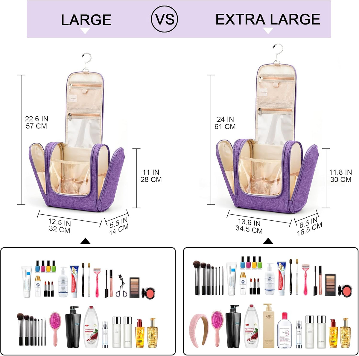 Travel Hanging Toiletry Bag for Women and Men, 6 Organizer Compartments, Holds Full Size Bottles, Extra Large Cosmetic Accessories, Makeup essentials, Bathroom Water-resistant Toiletries Bag, Black