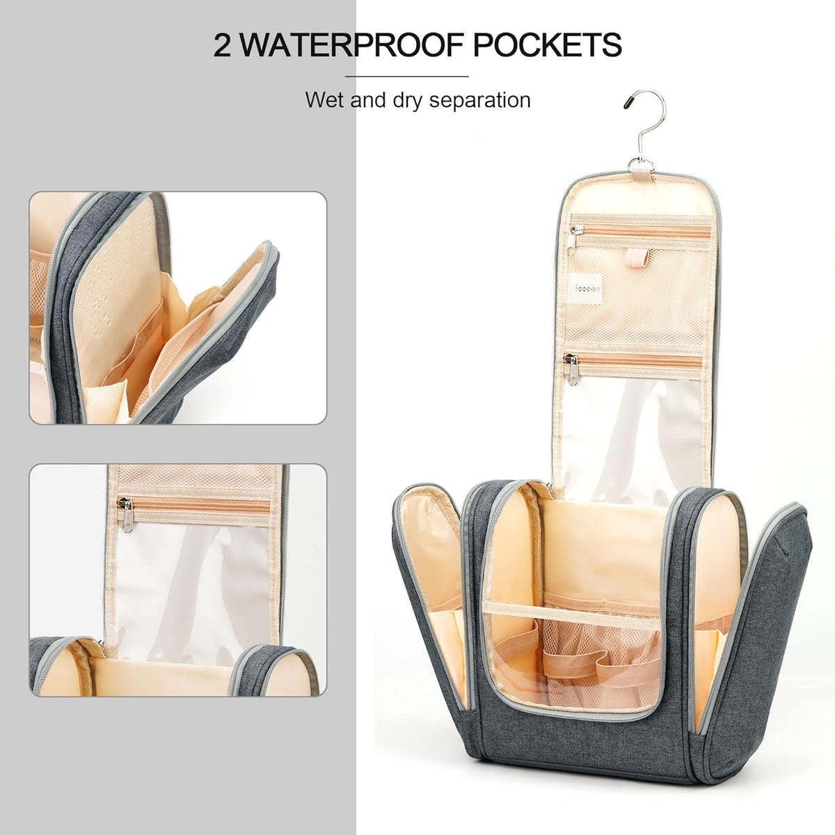Travel Hanging Toiletry Bag for Women and Men, 6 Organizer Compartments, Holds Full Size Bottles, Extra Large Cosmetic Accessories, Makeup essentials, Bathroom Water-resistant Toiletries Bag, Black