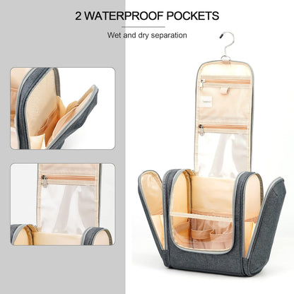 Travel Hanging Toiletry Bag for Women and Men, 6 Organizer Compartments, Holds Full Size Bottles, Extra Large Cosmetic Accessories, Makeup essentials, Bathroom Water-resistant Toiletries Bag, Black