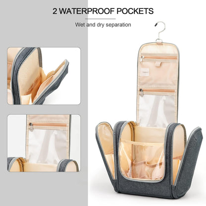 Travel Hanging Toiletry Bag for Women and Men, 6 Organizer Compartments, Holds Full Size Bottles, Extra Large Cosmetic Accessories, Makeup essentials, Bathroom Water-resistant Toiletries Bag, Black
