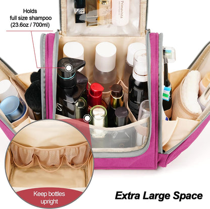 Travel Hanging Toiletry Bag for Women and Men, 6 Organizer Compartments, Holds Full Size Bottles, Extra Large Cosmetic Accessories, Makeup essentials, Bathroom Water-resistant Toiletries Bag, Black