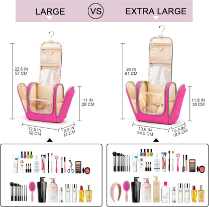 Travel Hanging Toiletry Bag for Women and Men, 6 Organizer Compartments, Holds Full Size Bottles, Extra Large Cosmetic Accessories, Makeup essentials, Bathroom Water-resistant Toiletries Bag, Black