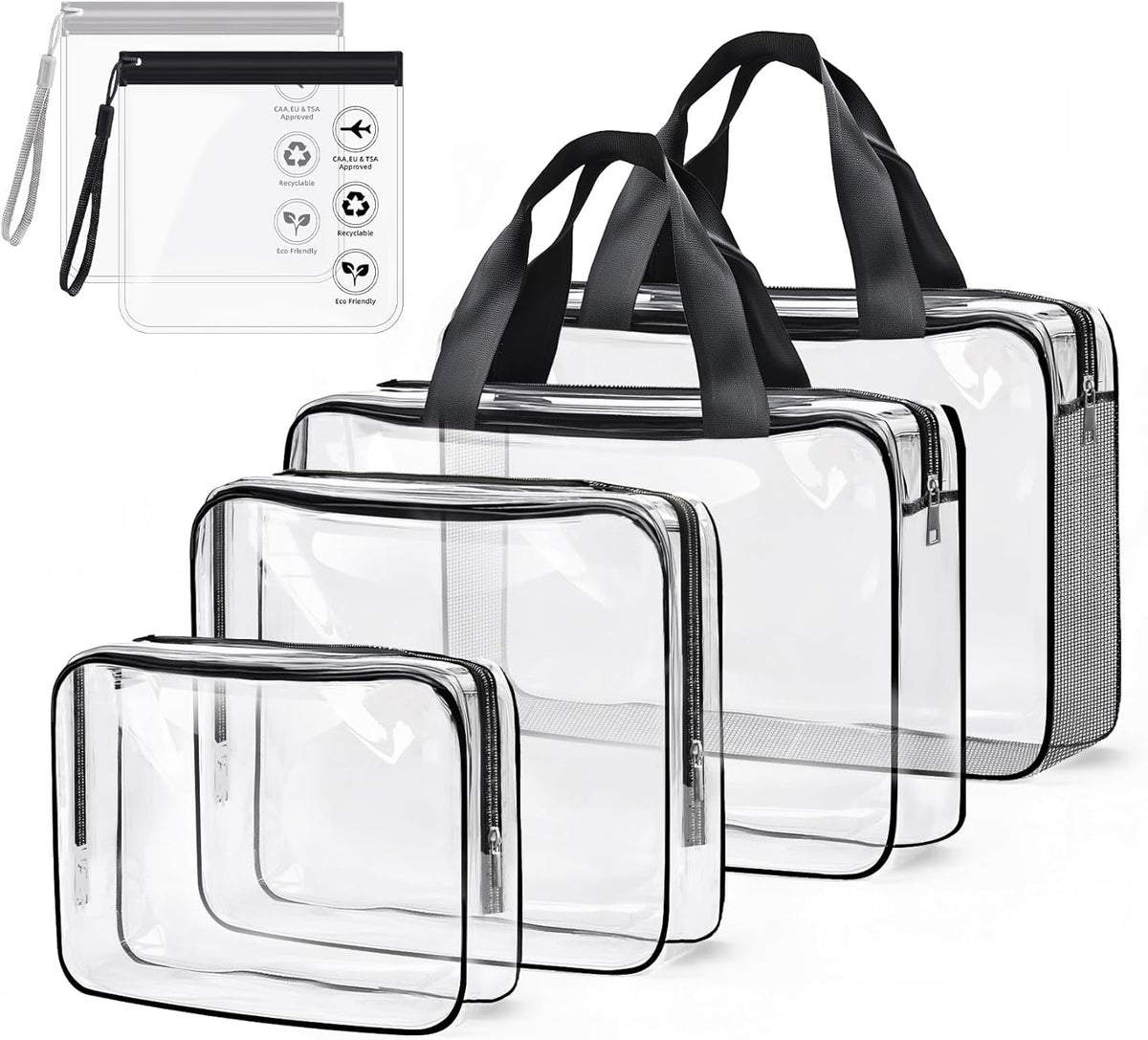 Clear Toiletry Bag for Travel Size Toiletries, 4 Pack Large Waterproof PVC Makeup Bags with 2 Pack Airport Security Liquids Bags, Travel Essentials toiletry Bottles for Women Girls Men