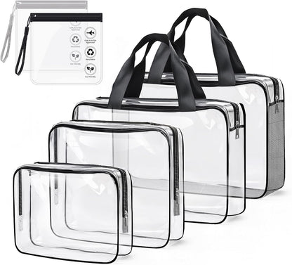 Clear Toiletry Bag for Travel Size Toiletries, 4 Pack Large Waterproof PVC Makeup Bags with 2 Pack Airport Security Liquids Bags, Travel Essentials toiletry Bottles for Women Girls Men