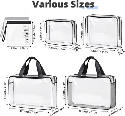 Clear Toiletry Bag for Travel Size Toiletries, 4 Pack Large Waterproof PVC Makeup Bags with 2 Pack Airport Security Liquids Bags, Travel Essentials toiletry Bottles for Women Girls Men