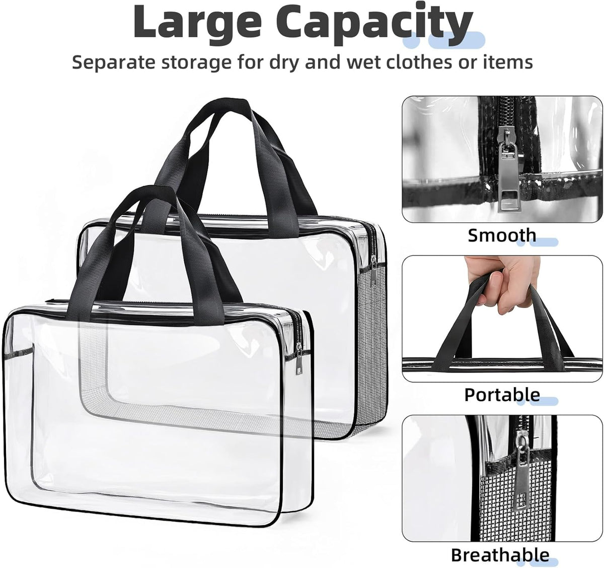 Clear Toiletry Bag for Travel Size Toiletries, 4 Pack Large Waterproof PVC Makeup Bags with 2 Pack Airport Security Liquids Bags, Travel Essentials toiletry Bottles for Women Girls Men