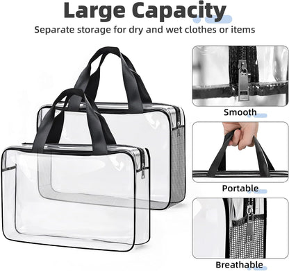 Clear Toiletry Bag for Travel Size Toiletries, 4 Pack Large Waterproof PVC Makeup Bags with 2 Pack Airport Security Liquids Bags, Travel Essentials toiletry Bottles for Women Girls Men