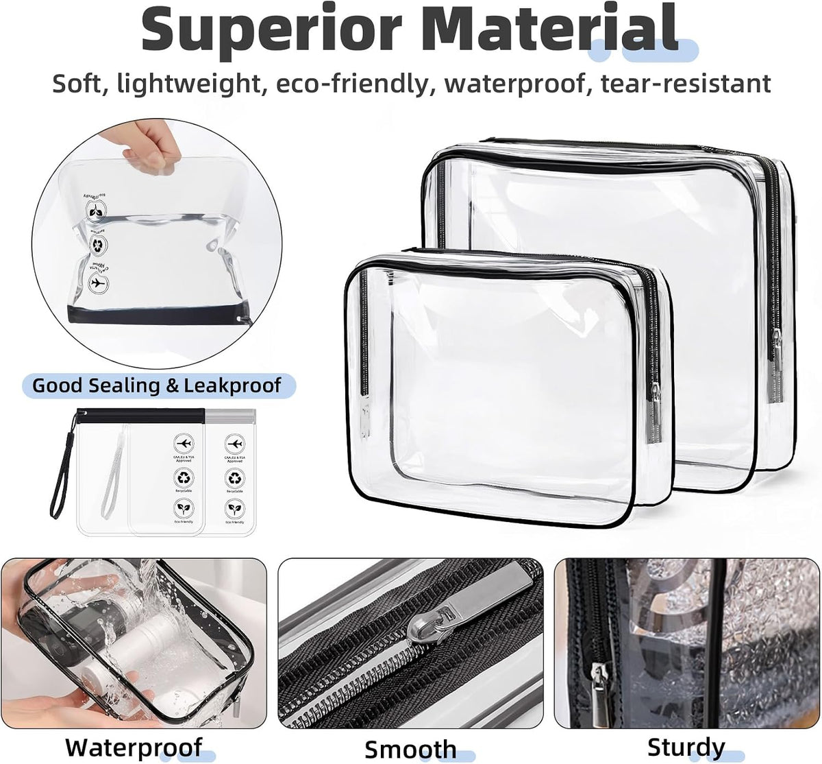 Clear Toiletry Bag for Travel Size Toiletries, 4 Pack Large Waterproof PVC Makeup Bags with 2 Pack Airport Security Liquids Bags, Travel Essentials toiletry Bottles for Women Girls Men