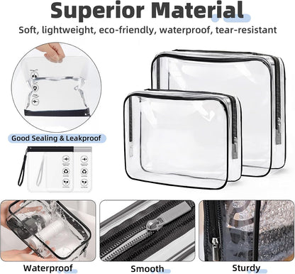 Clear Toiletry Bag for Travel Size Toiletries, 4 Pack Large Waterproof PVC Makeup Bags with 2 Pack Airport Security Liquids Bags, Travel Essentials toiletry Bottles for Women Girls Men