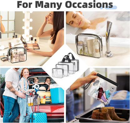 Clear Toiletry Bag for Travel Size Toiletries, 4 Pack Large Waterproof PVC Makeup Bags with 2 Pack Airport Security Liquids Bags, Travel Essentials toiletry Bottles for Women Girls Men