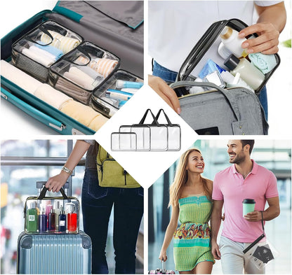 Clear Toiletry Bag for Travel Size Toiletries, 4 Pack Large Waterproof PVC Makeup Bags with 2 Pack Airport Security Liquids Bags, Travel Essentials toiletry Bottles for Women Girls Men