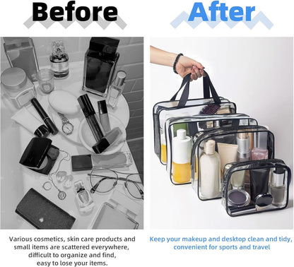 Clear Toiletry Bag for Travel Size Toiletries, 4 Pack Large Waterproof PVC Makeup Bags with 2 Pack Airport Security Liquids Bags, Travel Essentials toiletry Bottles for Women Girls Men
