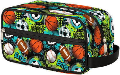 Travel Toiletry Bag for Boys Kids - Yellow Basketball Waterproof Hanging Cosmetic Hygiene Bags Lightweight Large Shave Kit for Toiletries Accessories Bathroom Stuff, Gifts for Men