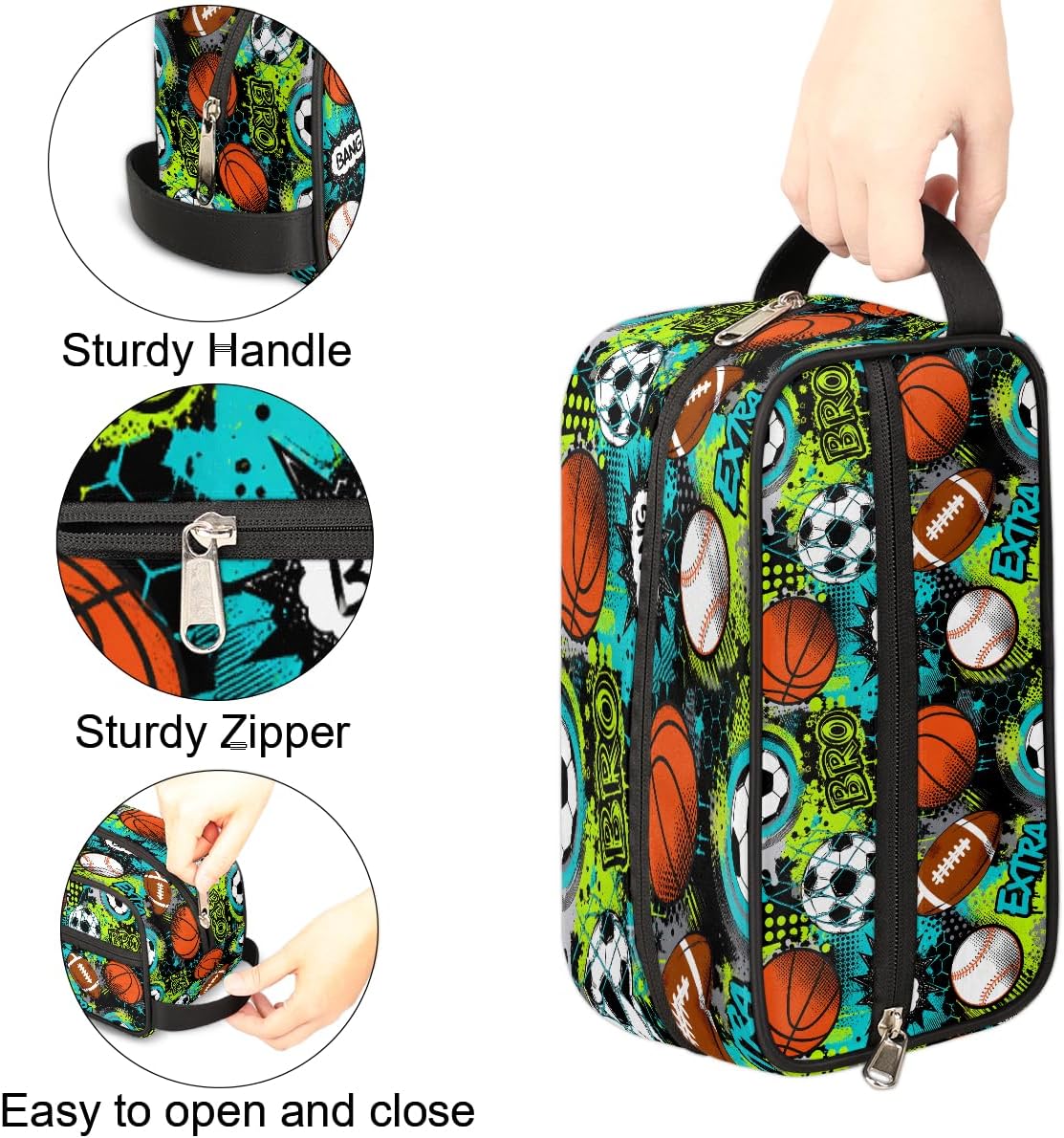 Travel Toiletry Bag for Boys Kids - Yellow Basketball Waterproof Hanging Cosmetic Hygiene Bags Lightweight Large Shave Kit for Toiletries Accessories Bathroom Stuff, Gifts for Men