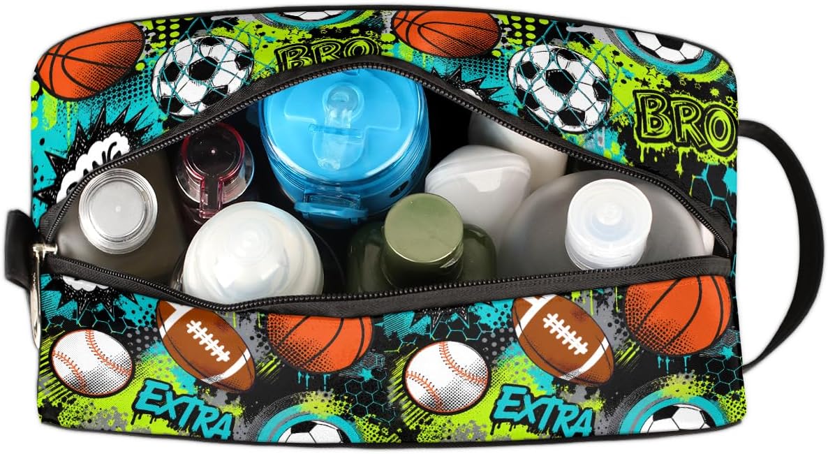 Travel Toiletry Bag for Boys Kids - Yellow Basketball Waterproof Hanging Cosmetic Hygiene Bags Lightweight Large Shave Kit for Toiletries Accessories Bathroom Stuff, Gifts for Men
