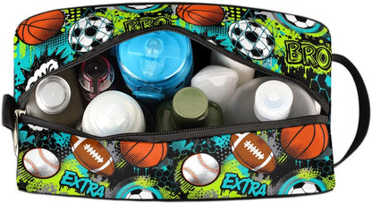 Travel Toiletry Bag for Boys Kids - Yellow Basketball Waterproof Hanging Cosmetic Hygiene Bags Lightweight Large Shave Kit for Toiletries Accessories Bathroom Stuff, Gifts for Men