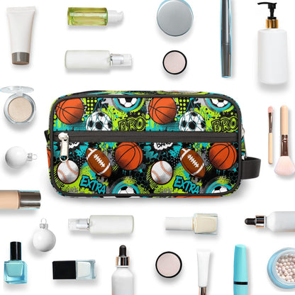 Travel Toiletry Bag for Boys Kids - Yellow Basketball Waterproof Hanging Cosmetic Hygiene Bags Lightweight Large Shave Kit for Toiletries Accessories Bathroom Stuff, Gifts for Men