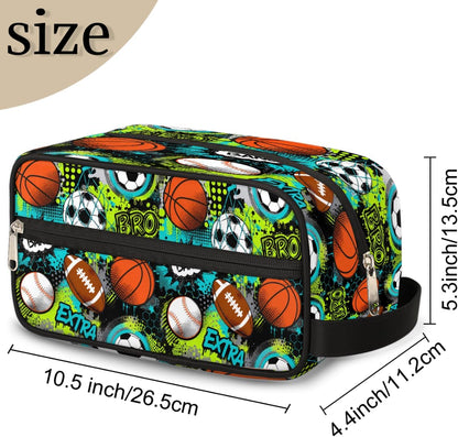 Travel Toiletry Bag for Boys Kids - Yellow Basketball Waterproof Hanging Cosmetic Hygiene Bags Lightweight Large Shave Kit for Toiletries Accessories Bathroom Stuff, Gifts for Men