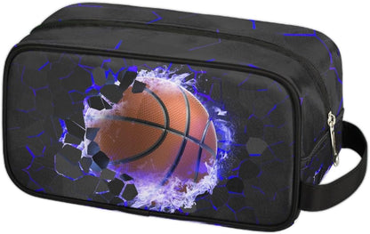 Travel Toiletry Bag for Boys Kids - Yellow Basketball Waterproof Hanging Cosmetic Hygiene Bags Lightweight Large Shave Kit for Toiletries Accessories Bathroom Stuff, Gifts for Men