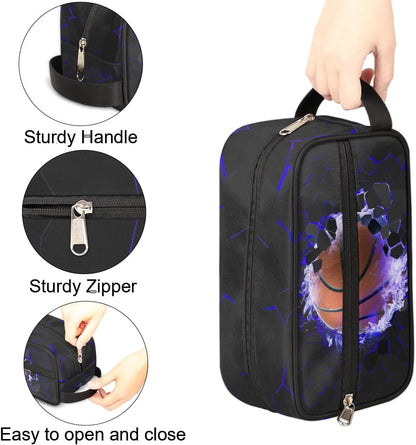 Travel Toiletry Bag for Boys Kids - Yellow Basketball Waterproof Hanging Cosmetic Hygiene Bags Lightweight Large Shave Kit for Toiletries Accessories Bathroom Stuff, Gifts for Men
