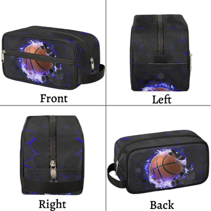 Travel Toiletry Bag for Boys Kids - Yellow Basketball Waterproof Hanging Cosmetic Hygiene Bags Lightweight Large Shave Kit for Toiletries Accessories Bathroom Stuff, Gifts for Men